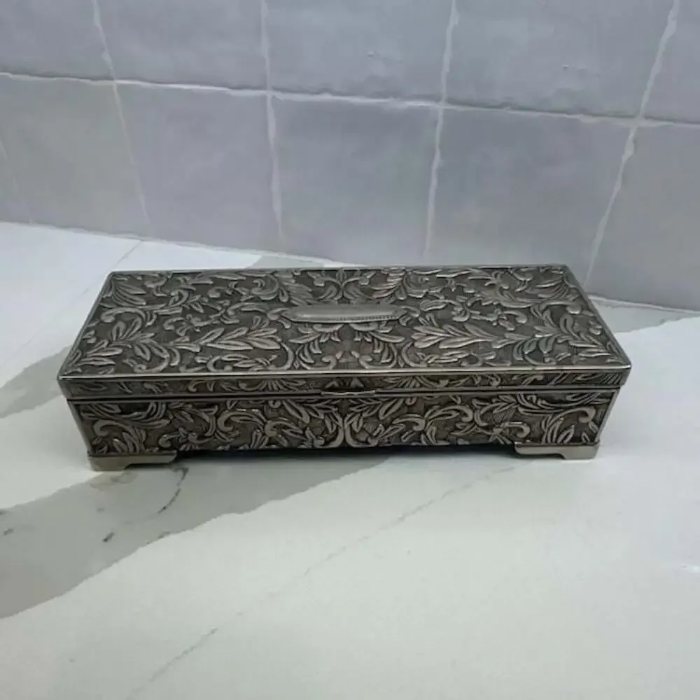 Vintage Godinger Silver Plated Ornate Embossed Jewelry Box with Mirror